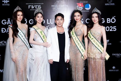 Top 4 Miss Earth Vietnam 2025 khoe sắc tại họp báo